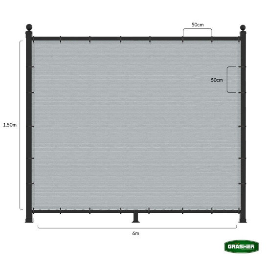 GRASHER Διαχωριστικό δίχτυ μπαλκονιού 170gr/m²  γκρι με κρίκους 1.50Χ6m 103838