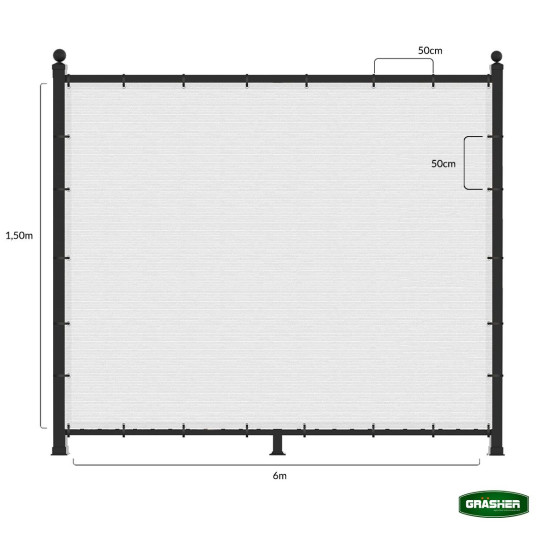 GRASHER Διαχωριστικό δίχτυ μπαλκονιού 170gr/m²  λευκό με κρίκους 1.50Χ6m 103839