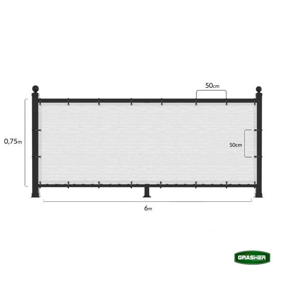 GRASHER Διαχωριστικό δίχτυ μπαλκονιού 170gr/m²  λευκό με κρίκους 0.75Χ6m 103827