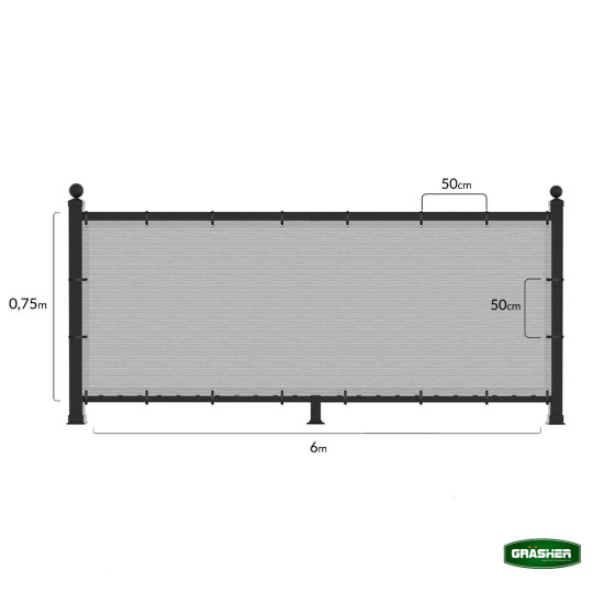 GRASHER Διαχωριστικό δίχτυ μπαλκονιού 170gr/m²  γκρι με κρίκους 0.75Χ6m 103829