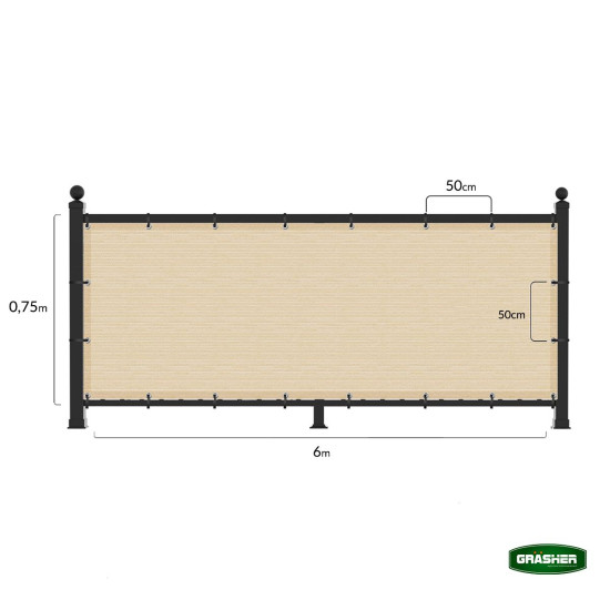 GRASHER Διαχωριστικό δίχτυ μπαλκονιού 170gr/m²  εκρού με κρίκους 0.75Χ6m 103830