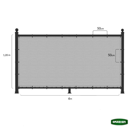 GRASHER Διαχωριστικό δίχτυ μπαλκονιού 170gr/m²  γκρι με κρίκους 1.20Χ6m 103833