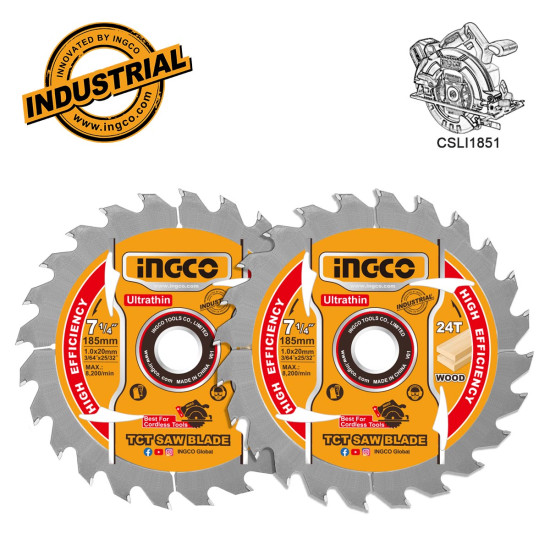INGCO Δίσκος κοπής ξύλου λεπτός 2 τεμάχια 185mm TSB1853