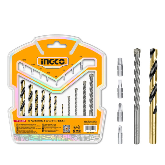 INGCO Τρυπάνια και μύτες σετ 19 τεμάχια AKSDB1901