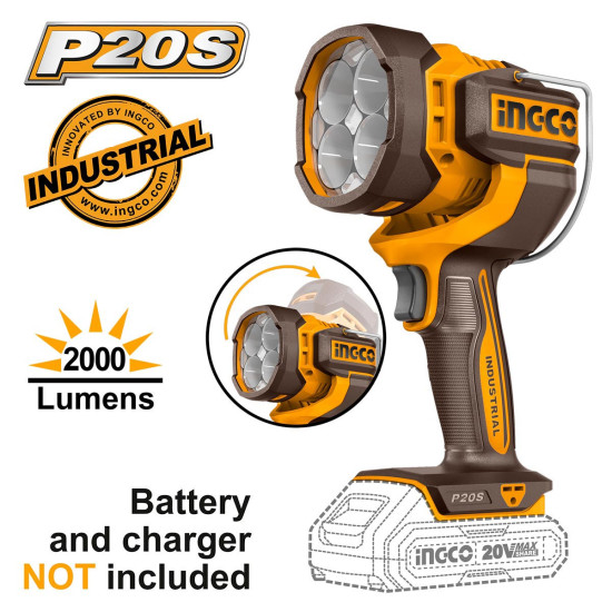 INGCO Προβολέας εργασίας 20V Li-Ion SOLO 2000 lumen CWLI2088