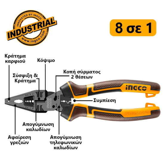 INGCO Πένσα 8 λειτουργιών HMFCP28200