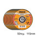 INGCO Δίσκοι κοπής σιδήρου inox 50 τεμάχια/κουτί 115mmΧ1.0mm MCD1011550