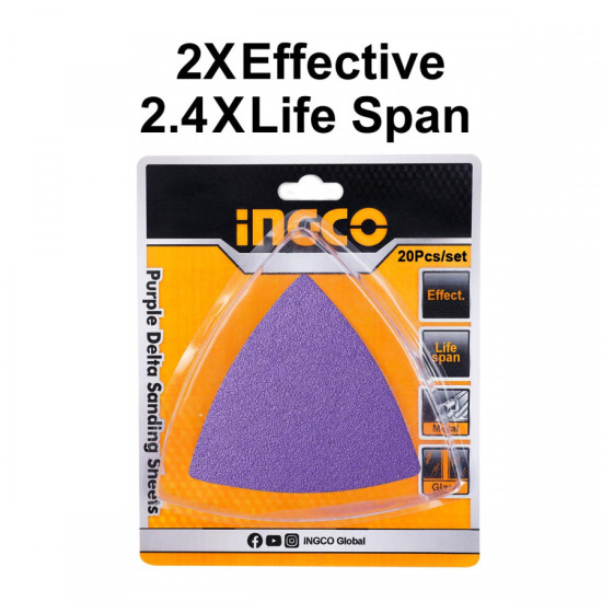 INGCO Δέλτα φύλλα λείανσης μωβ σετ 20 τεμάχια 80mm AKTS080202