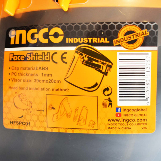 INGCO Επαγγελματική μάσκα-προσωπίδα ασφαλείας διαφανή  HFSPC01