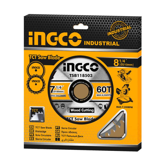 INGCO Επαγγελματικός δίσκος κοπής ξύλου 60Τ Φ185mm TSB118513