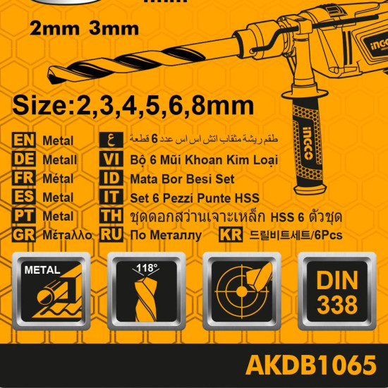 INGCO Σετ τρυπάνια μετάλλου HSS AKDB1065