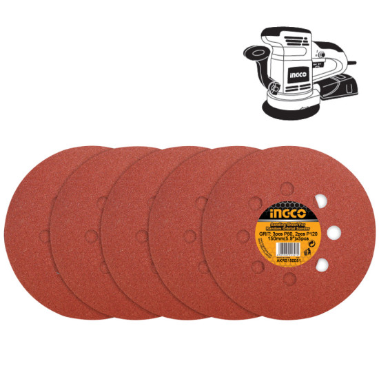 INGCO Σετ φύλλα λείανσης 5 τεμάχια 150mm AKRS150051