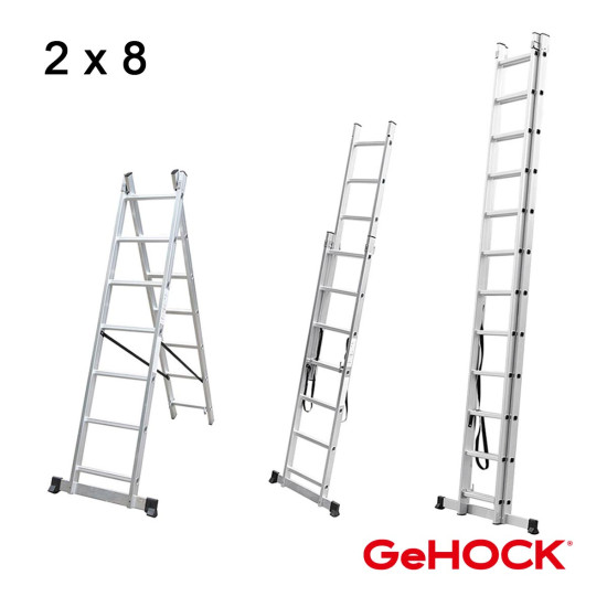 GEHOCK Διπλή σκάλα επεκτεινόμενη αλουμινίου 2Χ8 σκαλοπάτια 59-010295208