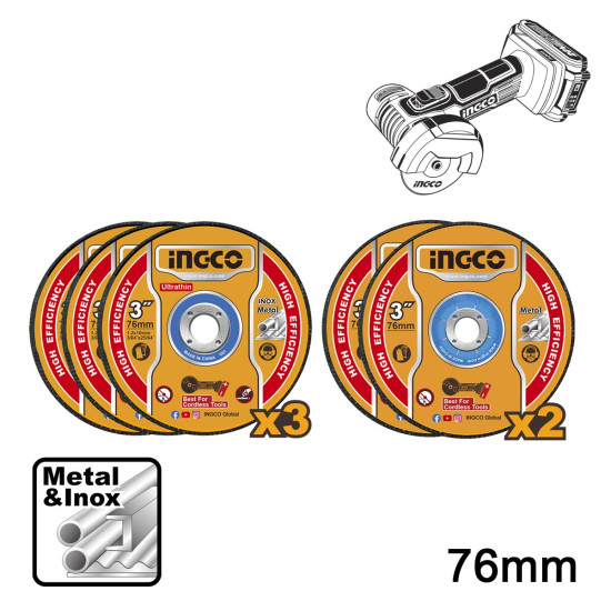 INGCO Δίσκοι κοπής & λείανσης σιδήρου 76mm σετ 5 τεμάχια MCD303768