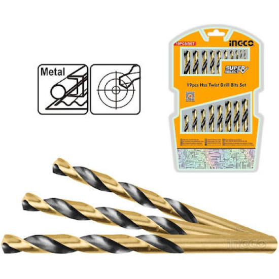 INGCO Τρυπάνια μετάλλου HSS 1-10mm σετ 19 τεμάχια AKDB9190