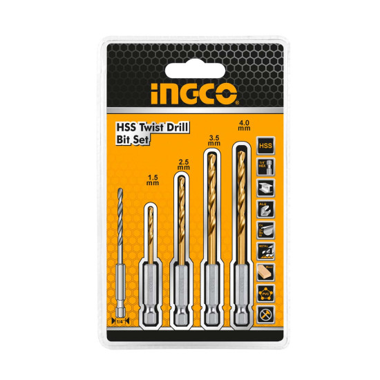 INGCO Τρυπάνια μετάλλου HSS με υποδοχή 1/4" 1.5-4mm σετ 4 τεμάχια AKD1401