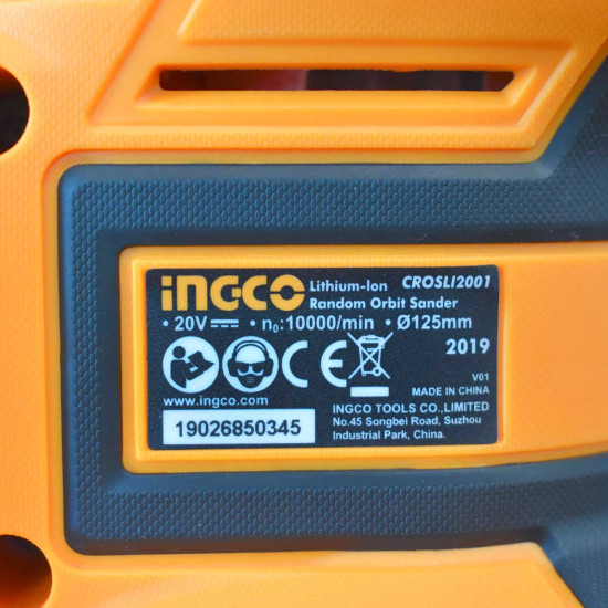 INGCO Περιστροφικό τριβείο χούφτας 125mm μπαταρίας 20V Li-Ion SOLO CROSLI2001