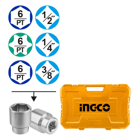 INGCO Εργαλεία χειρός και καρυδάκια 1/4" - 1/2" - 3/8" σετ 216 τεμαχίων HKTHP22161