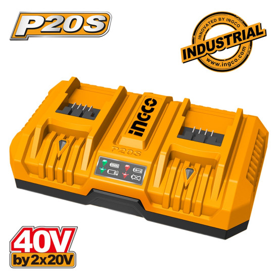 INGCO Ταχυφορτιστής 2 Θέσεων 2x20V 4A+4A FCLI2082
