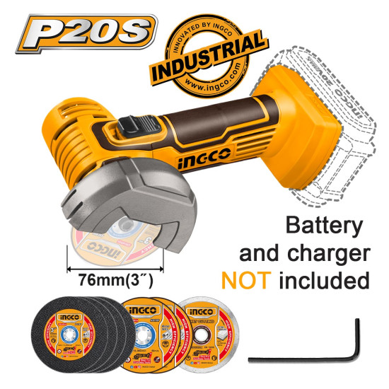 INGCO Μίνι Τροχός κοπής μπαταρίας 76mm 20V Li-Ion SOLO CAGLI76011