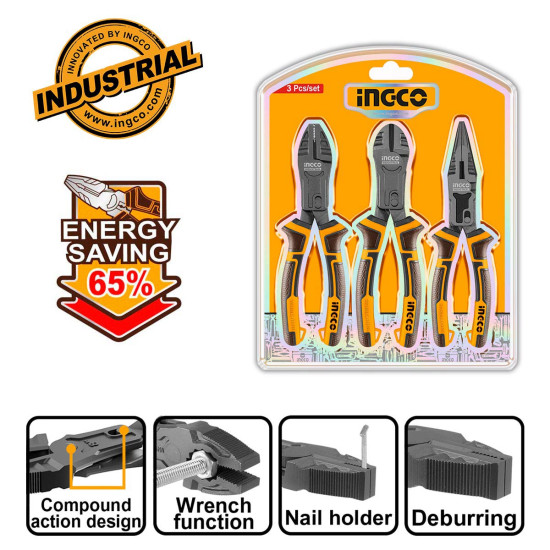 INGCO Εργαλεία χειρός σετ 3 τεμάχια 65% Save Energy HKCPS5831