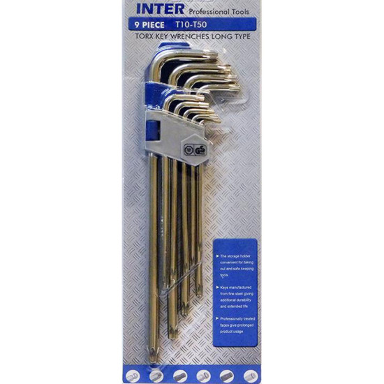INTER Κλειδιά αλεν torx μακριά με τρύπα σετ 9 τεμάχια Τ10-Τ50 738902