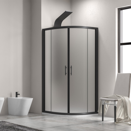 Καμπίνα ημικυκλική με σατινέ κρύσταλλο FLORA 200 Black KARAG 90x90x190cm
