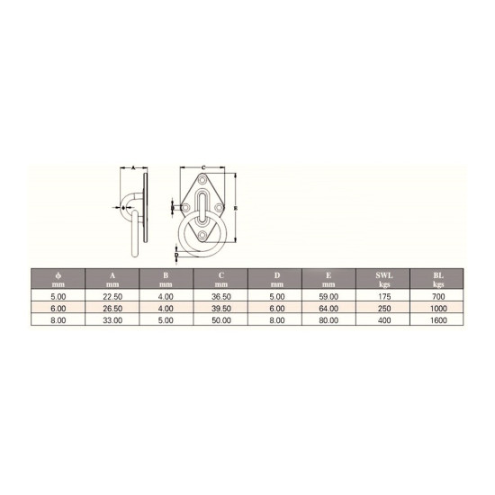 Θηλιές inox τρειλερ ss316 με χαλκά 8mm 2702022