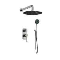 Orabella Elegance - Showerset εντοιχισμού με Μπαταρία λουτρού, εντοιχισμού 2 σημείων, κεφαλή Φ250 με βραχίονα και τηλέφωνο ντουζ με σπιράλ και επιτοίχειο στήριγμα