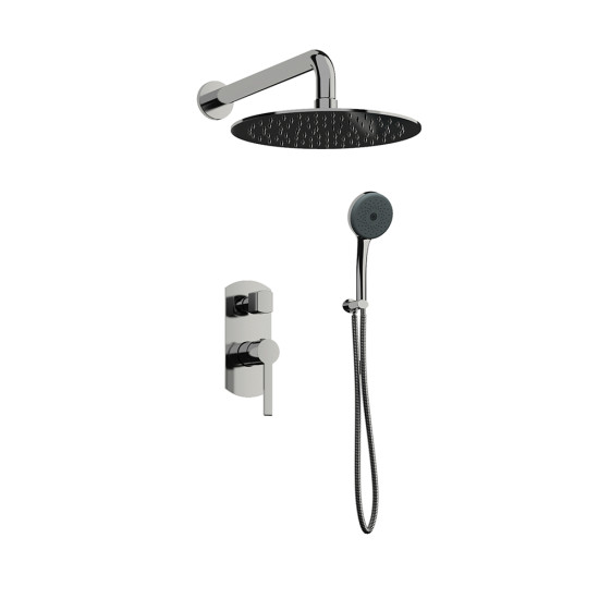 Orabella Elegance - Showerset εντοιχισμού με Μπαταρία λουτρού, εντοιχισμού 2 σημείων, κεφαλή Φ250 με βραχίονα και τηλέφωνο ντουζ με σπιράλ και επιτοίχειο στήριγμα