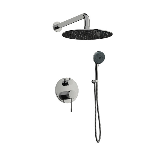 Orabella Terra - Showerset εντοιχισμού με Μπαταρία λουτρού, εντοιχισμού 2 σημείων, κεφαλή Φ250 με βραχίονα και τηλέφωνο ντουζ με σπιράλ και επιτοίχειο στήριγμα