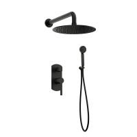 Orabella Elegance Black matt - Shower set εντοιχισμού με Μπαταρία λουτρού, εντοιχισμού 2 σημείων, κεφαλή Φ250 με βραχίονα και τηλέφωνο ντουζ με σπιράλ και επιτοίχειο στήριγμα