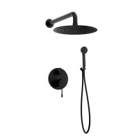 Orabella Terra Black matt - Shower set εντοιχισμού με Μπαταρία λουτρού, εντοιχισμού 2 σημείων, κεφαλή Φ250 με βραχίονα και τηλέφωνο ντουζ με σπιράλ και επιτοίχειο στήριγμα