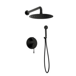 Orabella Terra Black matt - Shower set εντοιχισμού με Μπαταρία λουτρού, εντοιχισμού 2 σημείων, κεφαλή Φ250 με βραχίονα και τηλέφωνο ντουζ με σπιράλ και επιτοίχειο στήριγμα