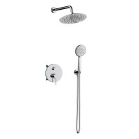 Orabella Preciosa - Shower set εντοιχισμού με Μπαταρία λουτρού, εντοιχισμού 2 σημείων, κεφαλή Φ250  με βραχίονα και τηλέφωνο ντουζ με σπιράλ και επιτοίχειο στήριγμα Χρωμέ