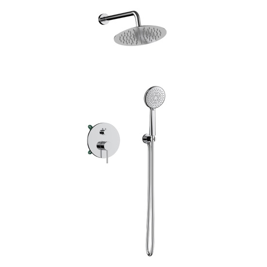 Orabella Preciosa - Shower set εντοιχισμού με Μπαταρία λουτρού, εντοιχισμού 2 σημείων, κεφαλή Φ250  με βραχίονα και τηλέφωνο ντουζ με σπιράλ και επιτοίχειο στήριγμα Χρωμέ