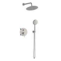 Orabella Preciosa Brushed nickel - Shower set εντοιχισμού με Μπαταρία λουτρού, εντοιχισμού 2 σημείων, κεφαλή Φ250  με βραχίονα και τηλέφωνο ντουζ με σπιράλ και επιτοίχειο στήριγμα