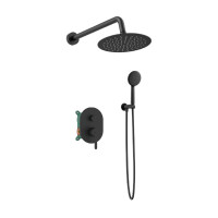 Orabella Marea Black matt - Shower set εντοιχισμού με Μπαταρία λουτρού, εντοιχισμού 2 σημείων, κεφαλή Φ250 με βραχίονα και τηλέφωνο ντουζ με σπιράλ και επιτοίχειο στήριγμα