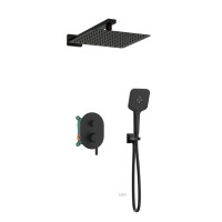 Orabella Marea Black matt - Shower set εντοιχισμού με Μπαταρία λουτρού, εντοιχισμού 2 σημείων, κεφαλή 250x250 με βραχίονα και τηλέφωνο ντουζ με σπιράλ και επιτοίχειο στήριγμα