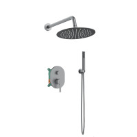 Orabella Marea Gun metal light - Shower set εντοιχισμού με Μπαταρία λουτρού, εντοιχισμού 2 σημείων, κεφαλή Φ250 με βραχίονα και τηλέφωνο ντουζ με σπιράλ και επιτοίχειο στήριγμα