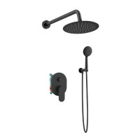 Orabella Oval Black matt - Shower set εντοιχισμού με Μπαταρία λουτρού, εντοιχισμού 2 σημείων, κεφαλή Φ250 με βραχίονα και τηλέφωνο ντουζ με σπιράλ και επιτοίχειο στήριγμα