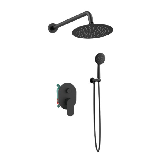 Orabella Oval Black matt - Shower set εντοιχισμού με Μπαταρία λουτρού, εντοιχισμού 2 σημείων, κεφαλή Φ250 με βραχίονα και τηλέφωνο ντουζ με σπιράλ και επιτοίχειο στήριγμα