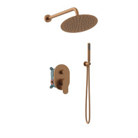 Orabella Oval Rose gold - Shower set εντοιχισμού με Μπαταρία λουτρού, εντοιχισμού 2 σημείων, κεφαλή Φ250 με βραχίονα και τηλέφωνο ντουζ με σπιράλ και επιτοίχειο στήριγμα