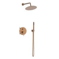 Orabella Preciosa Brushed rose gold - Shower set εντοιχισμού με Μπαταρία λουτρού, εντοιχισμού 2 σημείων, κεφαλή Φ250  με βραχίονα και τηλέφωνο ντουζ με σπιράλ και επιτοίχειο στήριγμα