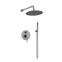 Orabella Terra Gun Metal Light - Shower set εντοιχισμού με Μπαταρία λουτρού, εντοιχισμού 2 σημείων, κεφαλή Φ250 με βραχίονα και τηλέφωνο ντουζ με σπιράλ και επιτοίχειο στήριγμα