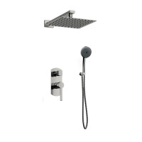 Orabella Elegance - Shower set εντοιχισμού με Μπαταρία λουτρού, εντοιχισμού 2 σημείων, κεφαλή 250x250 με βραχίονα και τηλέφωνο ντουζ με σπιράλ και επιτοίχειο στήριγμα