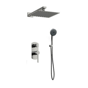 Orabella Elegance - Shower set εντοιχισμού με Μπαταρία λουτρού, εντοιχισμού 2 σημείων, κεφαλή 250x250 με βραχίονα και τηλέφωνο ντουζ με σπιράλ και επιτοίχειο στήριγμα