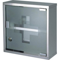 SIDIRELA Φαρμακείο 30X30cm inox με γυάλινο πορτάκι και κλειδαριά ασημί Ε-1355