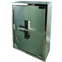SIDIRELA Φαρμακείο 30X40cm inox με γυάλινο πορτάκι και κλειδαριά ασημί Ε-1215