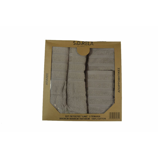 SIDIRELA Σετ πετσέτες μπάνιου 3 τεμάχια LINE γκρι Ε-3481GR